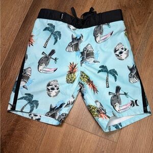 Hurley Boy's Sharkbait Board Shorts Size 3T Surf Swim Tropical Summer Blue Black